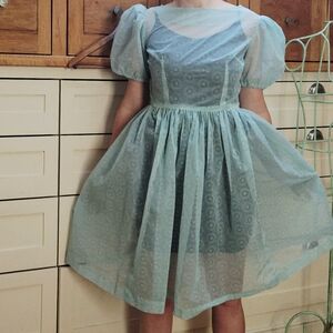 Hand stitched vintage organza puff sleeve tea party dress Medium size